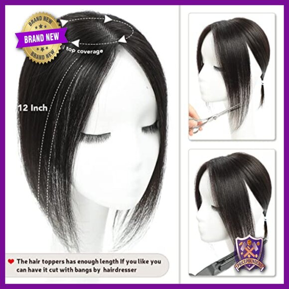 12 Inch Human Hair Topper for Thinning Hair, Lace Base No Bangs main image 4